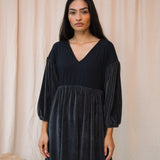 Bliss Organic Cotton Velour and Jersey Dress in Charcoal