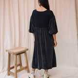 Bliss Organic Cotton Velour and Jersey Dress in Charcoal