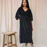 Bliss Organic Cotton Velour and Jersey Dress in Charcoal