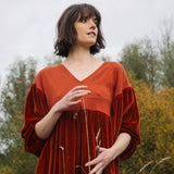 Bliss Organic Cotton Velour and Jersey Dress in Paprika