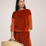 Divya Organic Cotton Velour and Jersey Top in Paprika