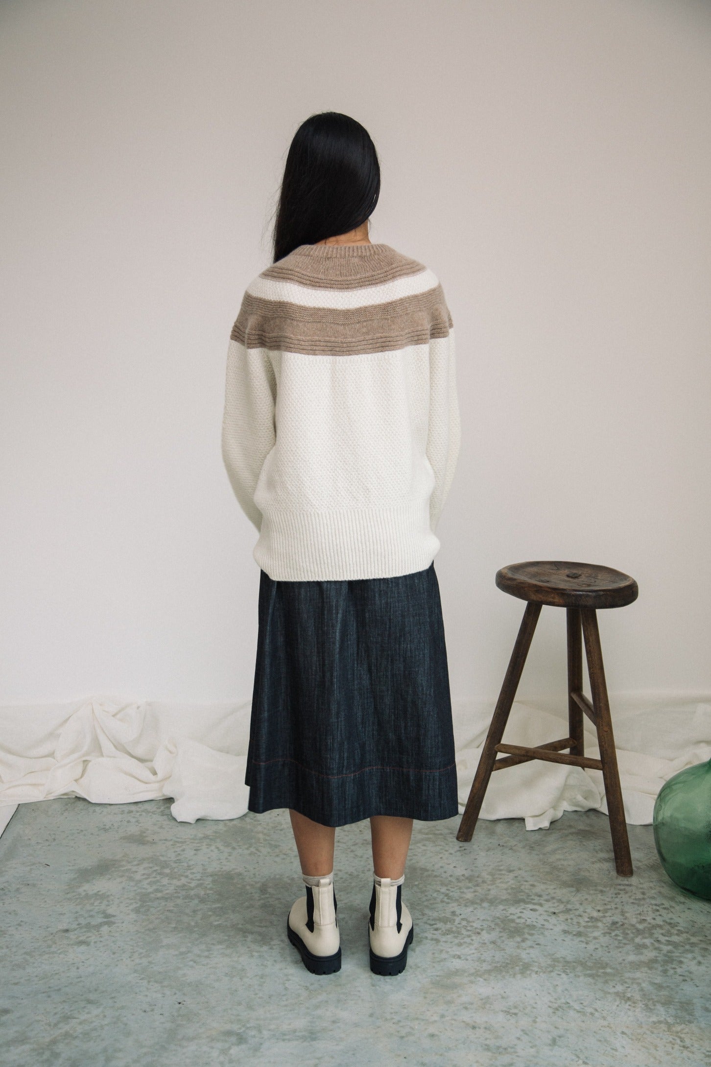 Minako Lambswool Jumper in Oatmeal and Ecru