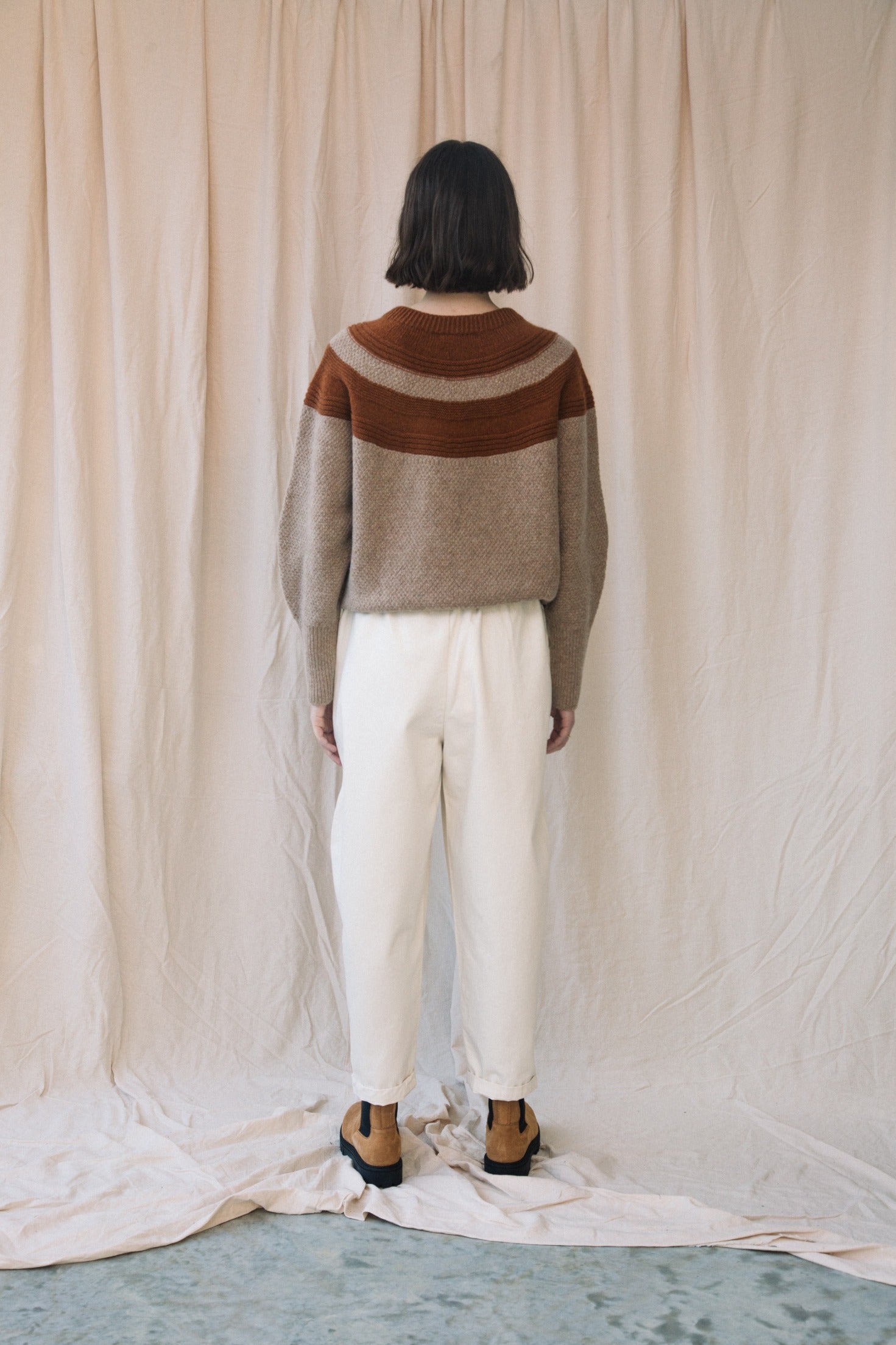 Minako Lambswool Jumper in Antelope and Oatmeal