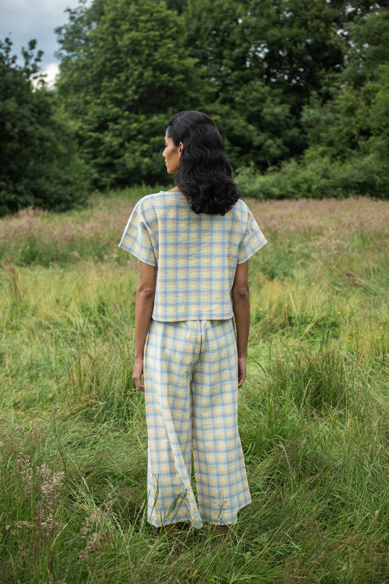 Evora-Cay Organic Cotton Trouser in Pastel Gingham