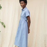 Bronwyn Organic Cotton Dress in Washed Blue