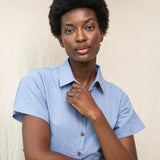 Bronwyn Organic Cotton Dress in Washed Blue