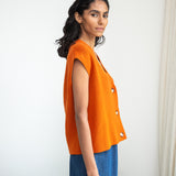 Aila Organic Cotton Knitted Vest in Brick