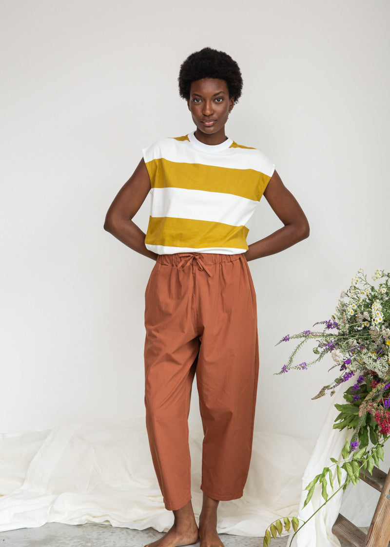 Aukai-Sue Organic Cotton Top in Olive and White Bold Stripe