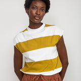 Aukai-Sue Organic Cotton Top in Olive and White Bold Stripe