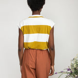 Aukai-Sue Organic Cotton Top in Olive and White Bold Stripe