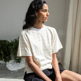 Bay-Sue Organic Cotton Top in Sand and White Thin Stripe