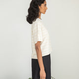 Bay-Sue Organic Cotton Top in Sand and White Thin Stripe