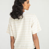 Bay-Sue Organic Cotton Top in Sand and White Thin Stripe