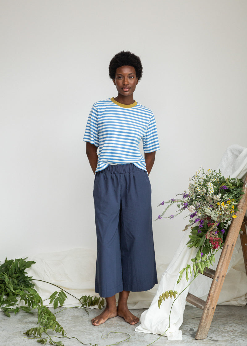 Bay-Sue Organic Cotton Top in Sea Blue and White Stripe