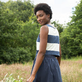 Cece-Sue Organic Cotton Dress in Midnight and White Bold Stripe