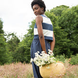 Cece-Sue Organic Cotton Dress in Midnight and White Bold Stripe