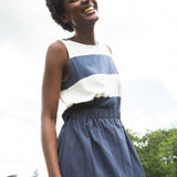 Cece-Sue Organic Cotton Dress in Midnight and White Bold Stripe