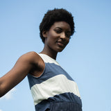 Cece-Sue Organic Cotton Dress in Midnight and White Bold Stripe