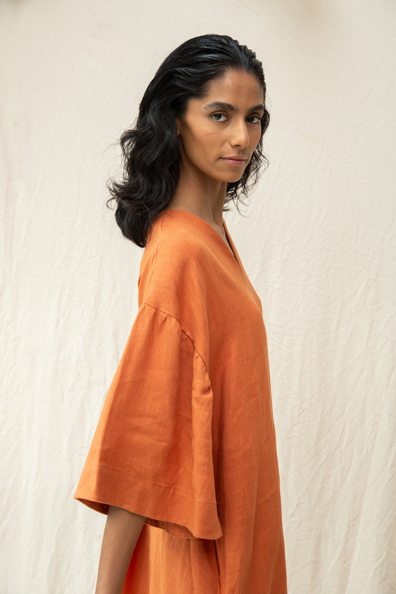Isolde-May Linen Dress in Terracotta