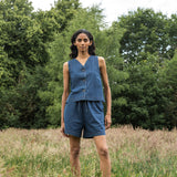 Jovie-Leigh Organic Cotton Denim Vest in Mid Blue