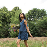 Jovie-Leigh Organic Cotton Denim Vest in Mid Blue