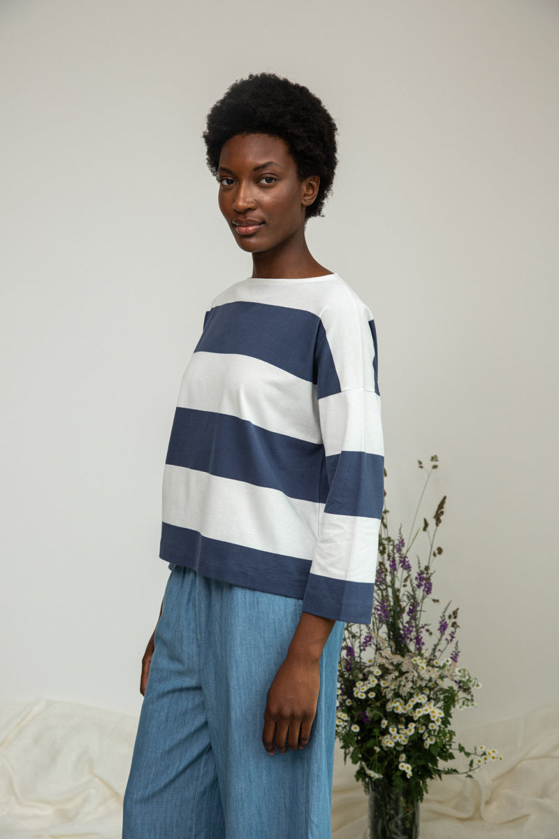 Leia-Sue Organic Cotton Top in Midnight and White Bold Stripe