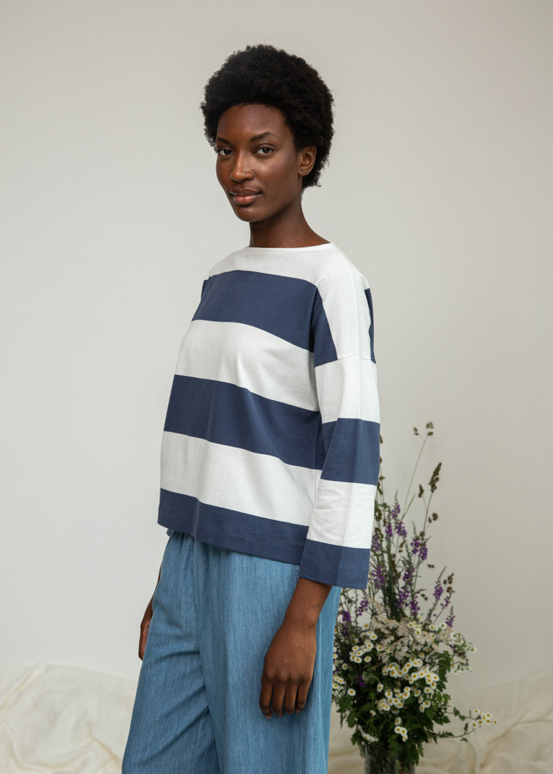 Leia-Sue Organic Cotton Top in Midnight and White Bold Stripe