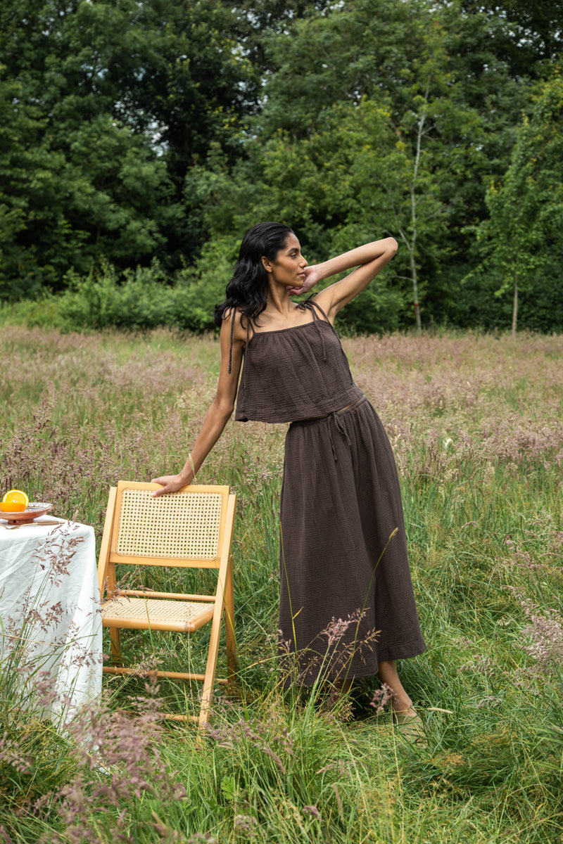Macy Organic Cotton Skirt in Cacao