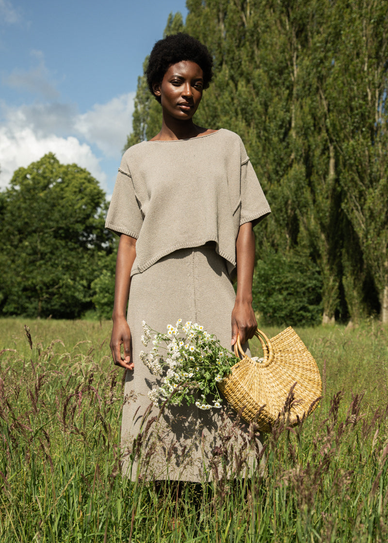 Mio-Leigh Recycled Cotton Blend Knitted Skirt in Natural
