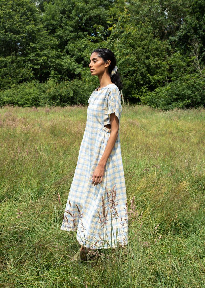 Nathalia-Cay Organic Cotton Seersucker Dress in Pastel Gingham by HANNAH BEAUMONT