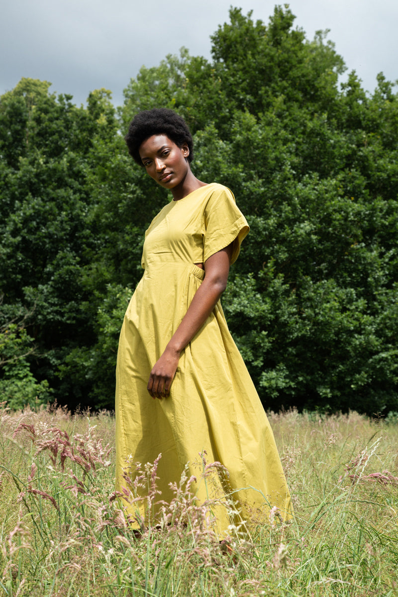 Nathalia Organic Cotton Dress in Bright Olive