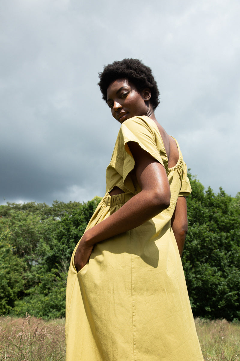 Nathalia Organic Cotton Dress in Bright Olive Sample