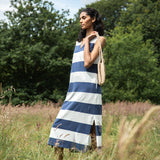 Riva-Sue Organic Cotton Dress in Midnight and White Bold Stripe