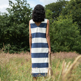 Riva-Sue Organic Cotton Dress in Midnight and White Bold Stripe