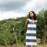 Riva-Sue Organic Cotton Dress in Midnight and White Bold Stripe