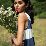 Riva-Sue Organic Cotton Dress in Midnight and White Bold Stripe