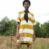 Sasha-Sue Organic Cotton Dress in Olive and White Bold Stripe