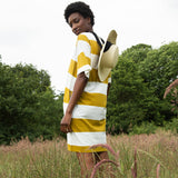 Sasha-Sue Organic Cotton Dress in Olive and White Bold Stripe