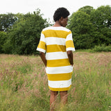Sasha-Sue Organic Cotton Dress in Olive and White Bold Stripe