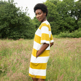 Sasha-Sue Organic Cotton Dress in Olive and White Bold Stripe