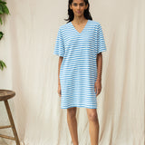 Sasha-Sue Organic Cotton Dress in Sea Blue and White