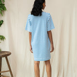 Sasha-Sue Organic Cotton Dress in Sea Blue and White