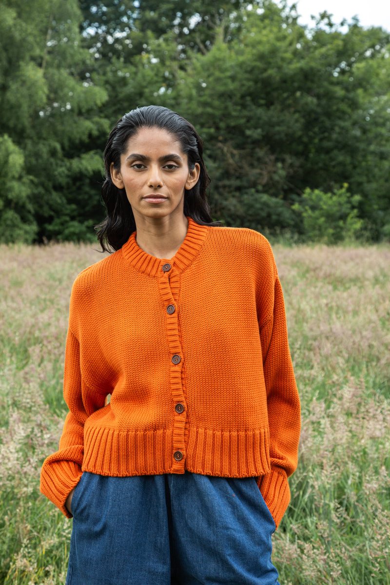 Sugi Organic Cotton Cardigan in Brick