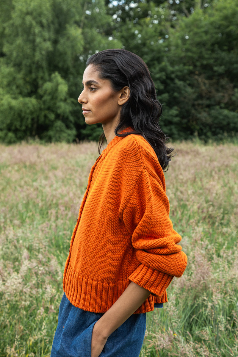 Sugi Organic Cotton Cardigan in Brick