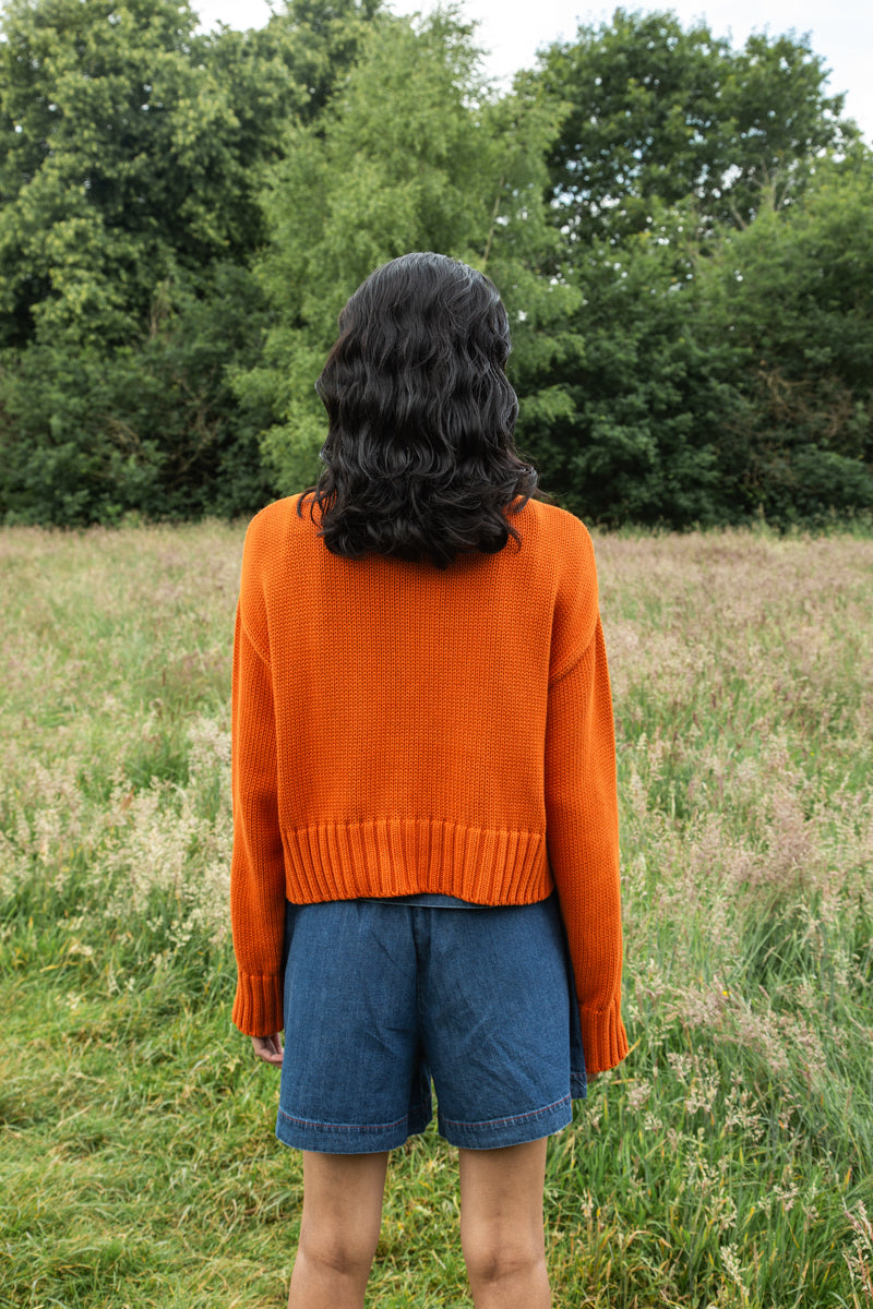 Sugi Organic Cotton Cardigan in Brick