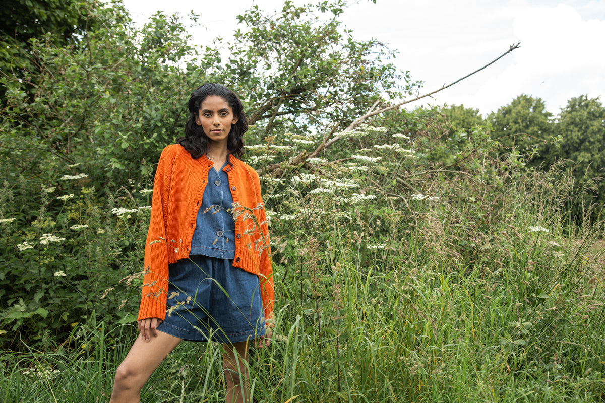 Sugi Organic Cotton Cardigan in Brick