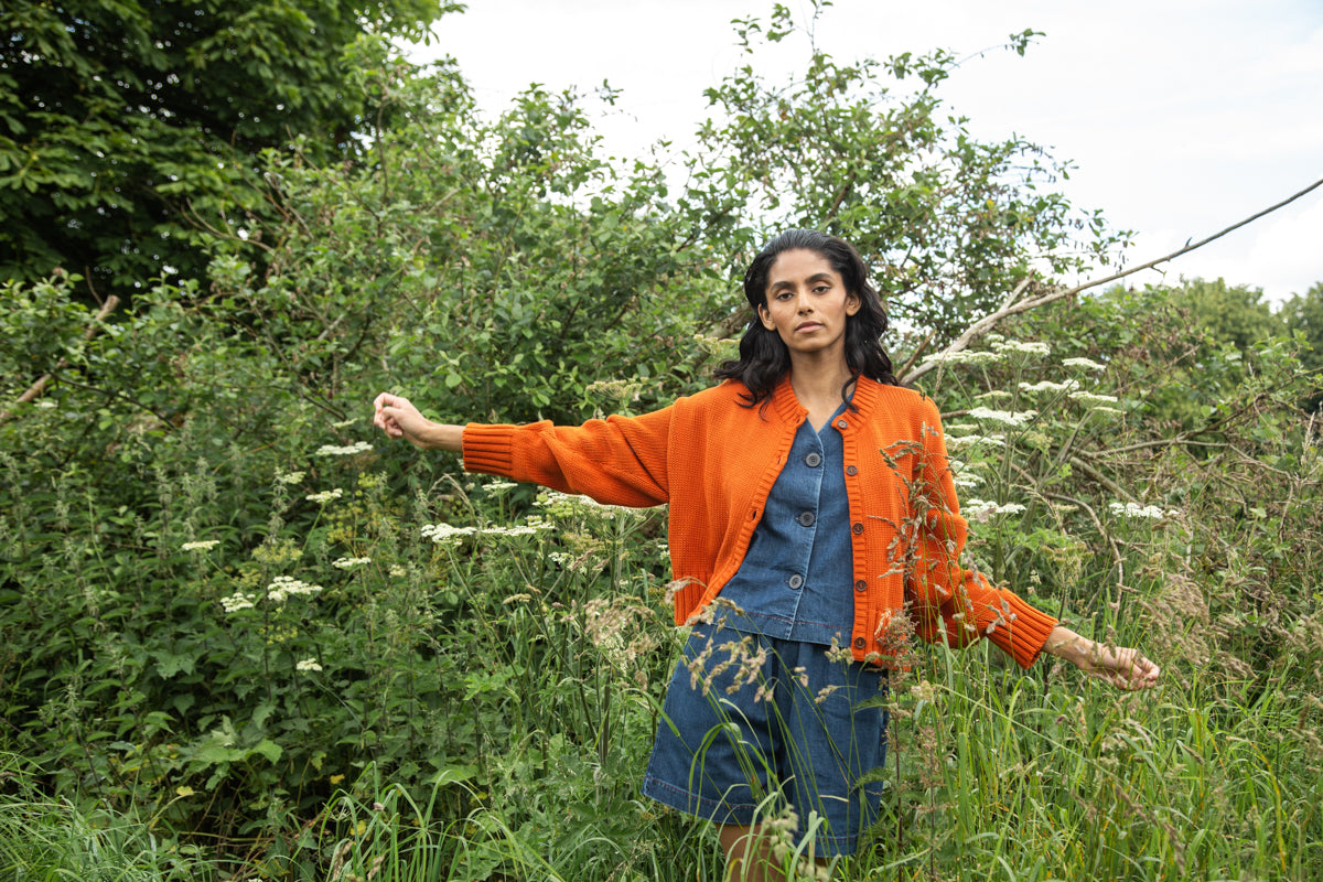 Sugi Organic Cotton Cardigan in Brick
