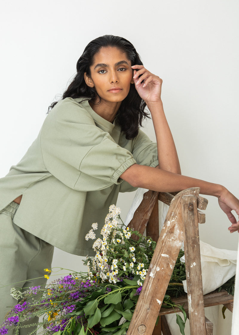 Taya Organic Cotton Felpe Trouser in Pistachio