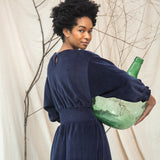 Alena Organic Cotton Velour Dress in Night Sky Navy