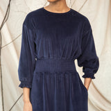 Alena Organic Cotton Velour Dress in Night Sky Navy